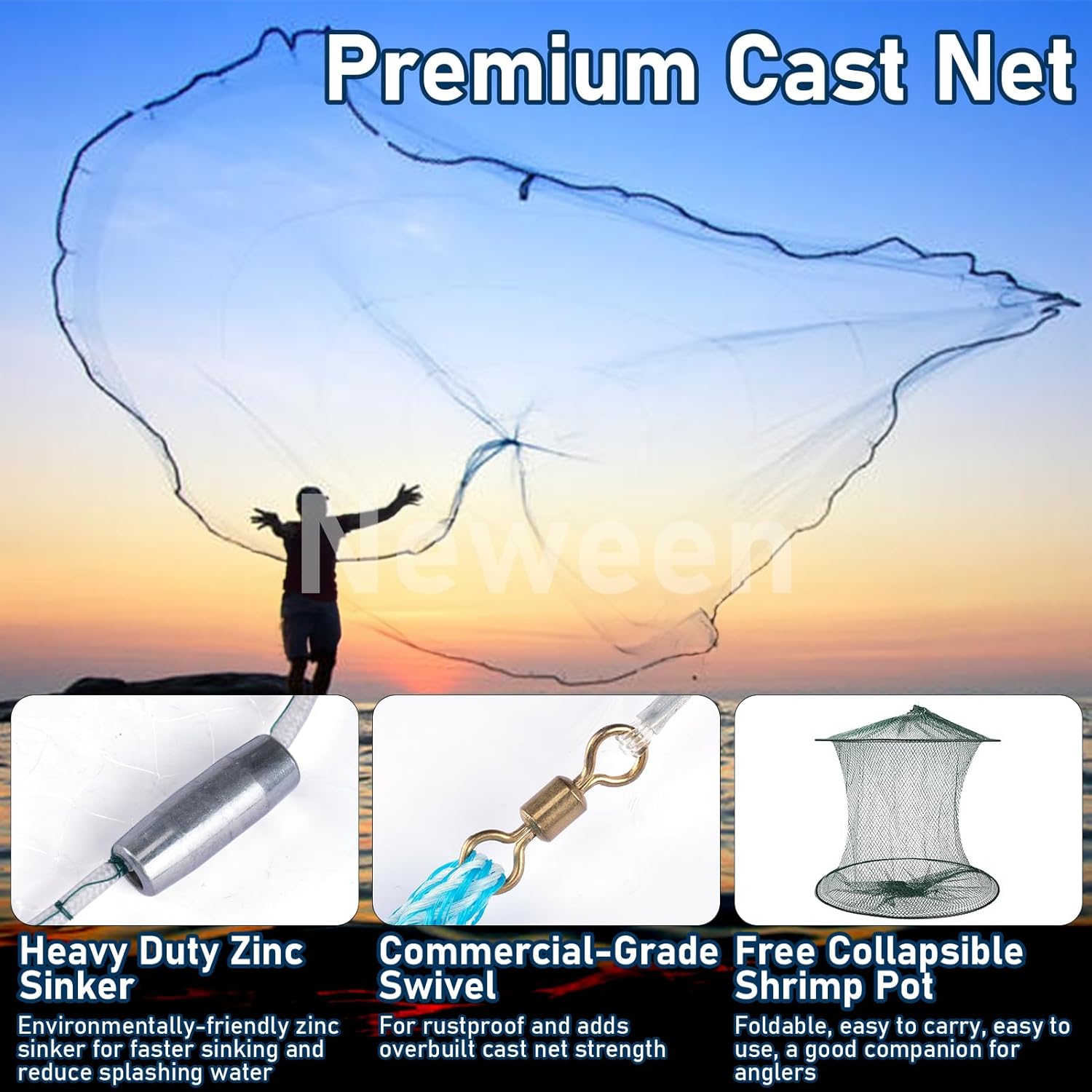 Cast Net for Fishing with Coll - đánh giá và giá Net Pot 3 Inch